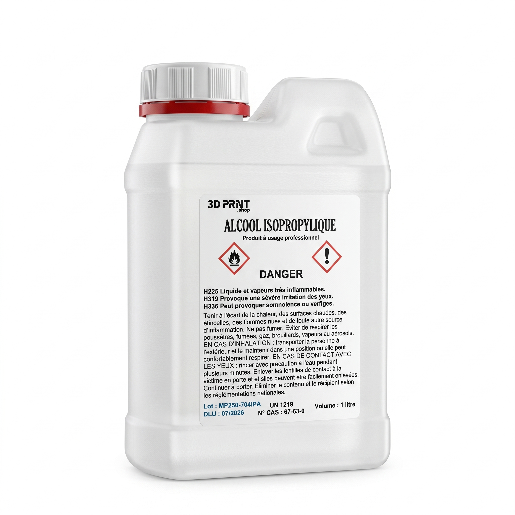 IPA - Alcool isopropylique Jerrican de 1L (carton de 12 unités)